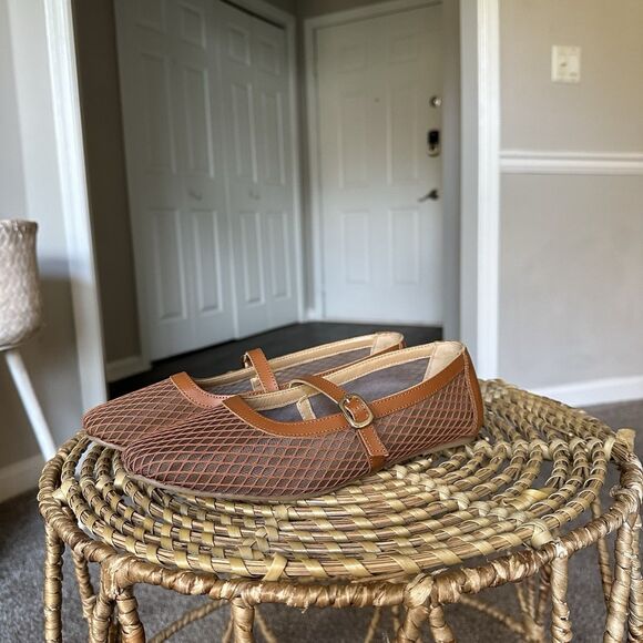 SAKS FIFTH AVENUE Brynn Leather & Mesh Flats In Brown Size 8.5 - Picture 3 of 14